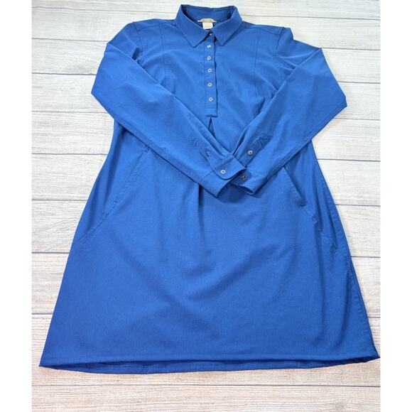 Duluth Trading Long Sleeve 1/4 Snap Breezeshooter Dress Navy Blue Size Small - Picture 1 of 6